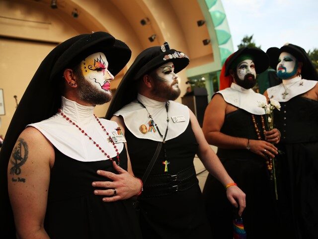 ORLANDO, FL - JUNE 19: Members of the Sisters of Perpetual Indulgence attend a memorial service on June 19, 2016 in Orlando, Florida. The Sisters of Perpetual Indulgence are a charity, protest, and street performance organization that uses drag and religious imagery to call attention to sexual intolerance. Thousands of …