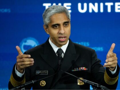 WASHINGTON, DC - JANUARY 18: U.S. Surgeon General Vivek Murthy speaks during the United States Conference of Mayors 91st Winter Meeting January 18, 2023 in Washington, DC. The United States Conference of Mayors is the official non-partisan organization of cities with populations of 30,000 or more. Later this week, President …