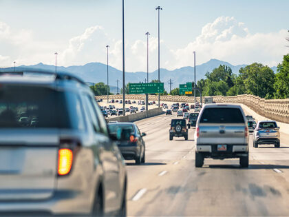 Daytime interstate traffic perspective - stock photo