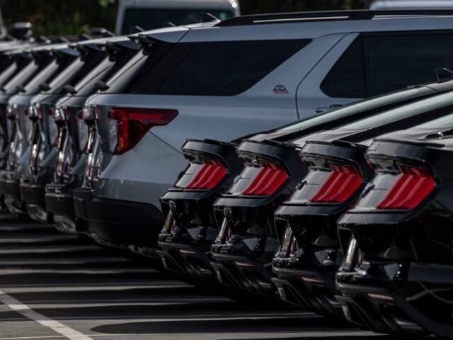 Vehicles for sale at a Ford dealership in Richmond, California, US, on Tuesday, Feb. 21, 2023. The average price for a new vehicle in the US has jumped to almost $50,000, up 30% since 2019, according to JPMorgan. Photographer: David Paul Morris/Bloomberg via Getty Images