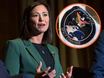 Sen. Katie Britt (R-AL) Inset: Space Command flag