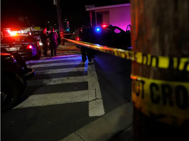 OAKLAND, CALIFORNIA - APRIL 27: Oakland police investigate a shooting on Brookdale Avenue
