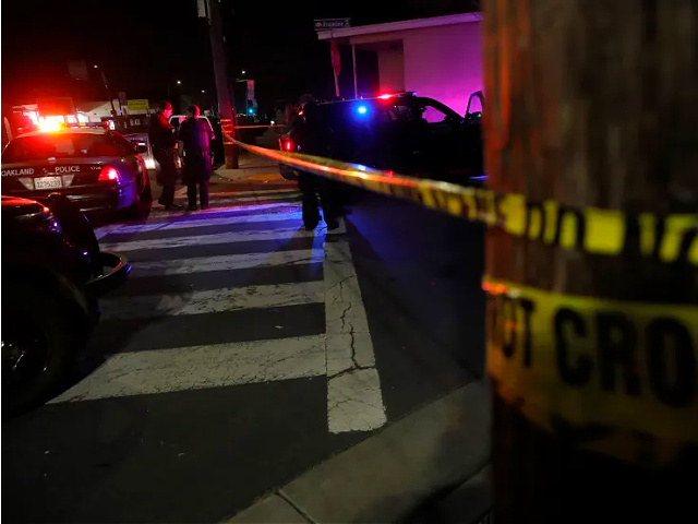 OAKLAND, CALIFORNIA - APRIL 27: Oakland police investigate a shooting on Brookdale Avenue and Foothill Boulevard in Oakland, Calif., on Thursday, April 27, 2023. (Jane Tyska/Digital First Media/East Bay Times via Getty Images)