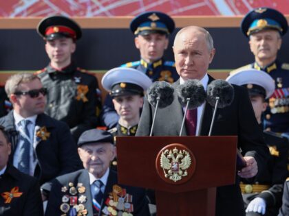 Russian President Vladimir Putin gives a speech during the Victory Day military parade at Red Square in central Moscow on May 9, 2023. - Russia celebrates the 78th anniversary of the victory over Nazi Germany during World War II. (Photo by Gavriil GRIGOROV / SPUTNIK / AFP) (Photo by GAVRIIL …