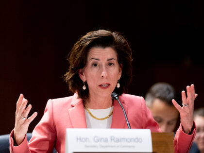 Commerce Secretary Gina Raimondo speaks during a Senate Appropriations hearing on the President's proposed budget request for fiscal year 2024, on Capitol Hill in Washington, May 16, 2023. Raimondo and her Chinese counterpart, Wang Wentao, expressed concern Thursday, May 25, 2023 about policies of each other’s governments following Chinese raids …