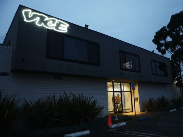 VENICE, CA - FEBRUARY 01: Vice Media offices display the Vice logo at dusk on February 1,
