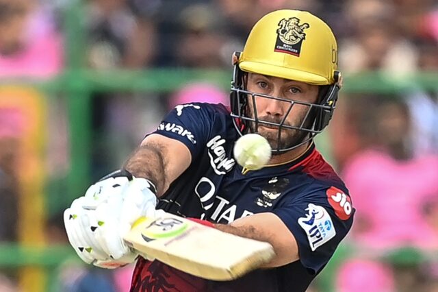 Batsman Glenn Maxwell plays a shot as Royal Challengers Bangalore crushed Rajasthan Royals