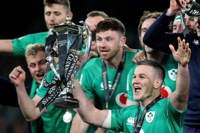 Johnny Sexton celebrates his fourth Six Nations in March