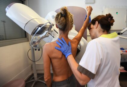 A patient is pictured before a mammography the Paoli-Calmette institute in France
