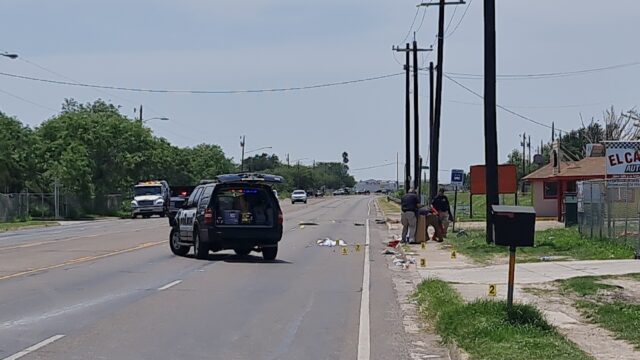 Police work at the scene after a driver crashed into several people in Brownsville, Texas,