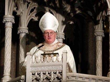 In this Jan. 6, 2017 file photo, Cardinal Joseph Tobin gives the homily during a Mass installing him as the new archbishop of Newark, in Newark, N.J. Declaring “God is on your side,” Tobin along with the archbishop of Santa Fe, N.M., and six other U.S. bishops issued a statement …