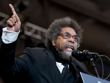 Harvard Professor Cornel West speaks at a campaign rally for Democratic presidential candidate Sen.