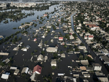Streets are flooded in Kherson, Ukraine, Wednesday, June 7, 2023 after the walls of the Kakhovka dam collapsed. Residents of southern Ukraine, some who spent the night on rooftops, braced for a second day of swelling floodwaters on Wednesday as authorities warned that a Dnieper River dam breach would continue …