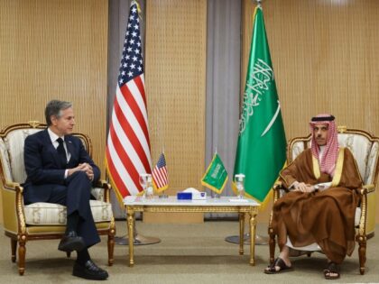 U.S. Secretary of State Antony Blinken meets with Saudi Arabia's Foreign Minister Prince Faisal bin Farhan, in Riyadh, Saudi Arabia, on June 7, 2023. (AHMED YOSRI/POOL/AFP via Getty Images)