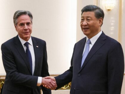 US Secretary of State Antony Blinken (L) shakes hands with China's President Xi Jinping at the Great Hall of the People in Beijing on June 19, 2023. President Xi Jinping hosted Antony Blinken for talks in Beijing on June 19, capping two days of high-level talks by the US secretary …