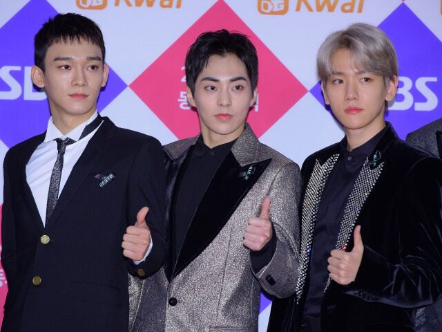 SEOUL, SOUTH KOREA - DECEMBER 25: Chen, Xiumin and Baekhyun of EXO attend the 2017 SBS Gayo Daejeon at Gocheok Sky Dome on December 25, 2017 in Seoul, South Korea. (Photo by The Chosunilbo JNS/Imazins via Getty Images)