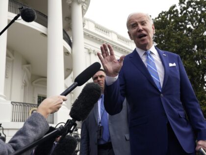 US President Joe Biden speaks to members of the media before boarding Marine One on the South Lawn of the White House in Washington, DC, US, on Thursday, Feb. 9, 2023. Biden denied that relations with Beijing have suffered a serious blow after the US downed an alleged Chinese spy …