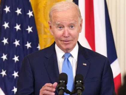 WASHINGTON, DC - JUNE 08: US President Joe Biden during a joint press conference with Prime Minister Rishi Sunak (not seen) in the East Room at the White House on June 8, 2023 in Washington, DC. Sunak is on his first visit to the United States since taking office and …