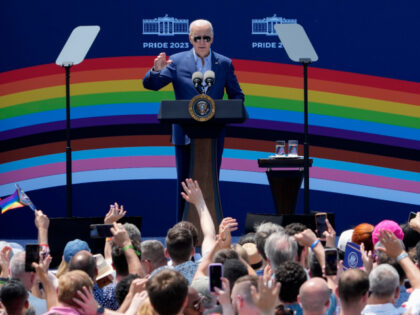 President Joe Biden speaks at a Pride Month celebration on the South Lawn of the White Hou