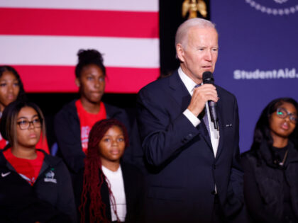 DOVER, DELAWARE - OCTOBER 21: U.S. President Joe Biden gives remarks on student debt relief at Delaware State University on October 21, 2022 in Dover, Delaware. Yesterday a federal judge ruled that six states trying to block President's student loan forgiveness program lacked standing. (Photo by Anna Moneymaker/Getty Images)
