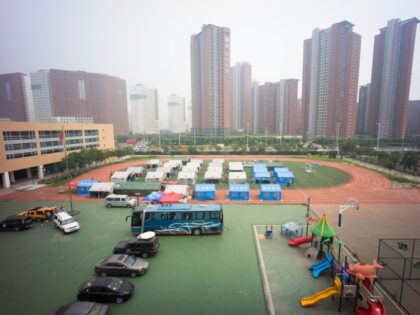 CHINA - 2015/08/15: The school playground has turned into a temporary medical and supply c