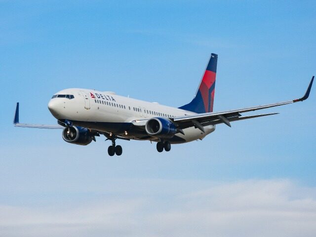 Delta Air Lines Boeing 737-800 commercial aircraft as seen on final approach landing at Ne