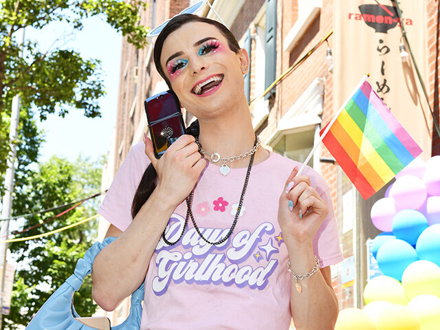 Dylan Mulvaney attends NYC Pride Weekend with Motorola Razr on June 26, 2022, in New York