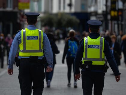 Members of Garda seen on Grafton Street in Dublin. After five months of strict lockdown, t