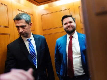 UNITED STATES - MAY 17: J.D. Vance, right, Republican candidate for U.S. Senate in Ohio, leaves the Republican senate luncheon with Sen. Tom Cotton, R-Ark., in the U.S. Capitol on Tuesday, May 17, 2022. (Tom Williams/CQ Roll Call)
