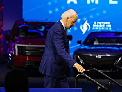 DETROIT, MI - SEPTEMBER 14: President Joe Biden leaves the stage after making remarks at the North American International Auto Show on September 14, 2022 in Detroit, Michigan. The NAIAS is opens to the public on September 17 and features the latest state of the art electric vehicles, vehicle rides, …