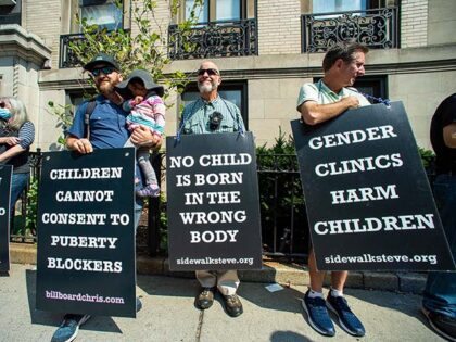 Supporters of anti-trans activist Chris Elston demonstrate against gender affirmation treatments and surgeries on minors, outside of Boston Childrens Hospital in Boston, Massachusetts, on September 18, 2022. - Protestors for and against the hospital's programs that deal with gender affirmation surgeries and hormonal treatments were gathered outside the hospital. (Photo …