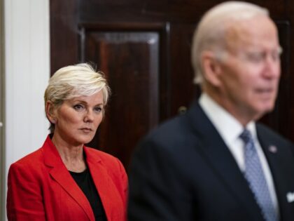 Jennifer Granholm, US energy secretary, listens as US President Joe Biden speaks in the Ro