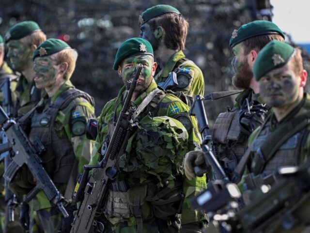Swedish soldiers are seen during the Aurora 23 joint military exercise of Swedish amphibio