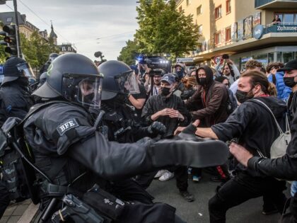 LEIPZIG, SAXONY, GERMANY - 2023/06/03: Police officers clash with protestors during left-w