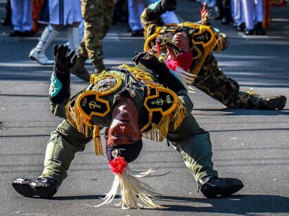 Majorets from the Indonesian Naval Academy perform during the parade of the 2023 Multilateral Naval Exercise Komodo (MNEK) in Makassar on June 6, 2023. The United States and China have sent warships to the multinational naval drills that began in Indonesia on June 5, despite the rifts between the two …