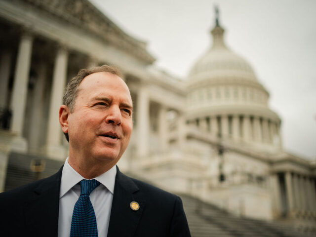 WASHINGTON, DC - JUNE 21: Rep. Adam Schiff (D-CA) gaggles with reporters as he walks down the steps of the House of Representatives at the U.S. Capitol on Wednesday, June 21, 2023 in Washington, DC. The House GOP defeated Democrats' attempt to block a public reprimand of Rep. Adam Schiff, …