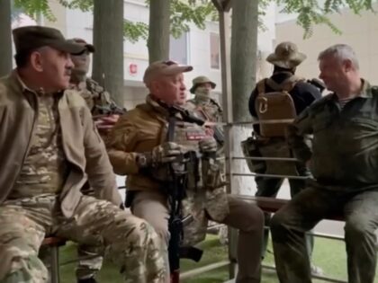 ROSTOV-ON-DON, RUSSIA - JUNE 24: (----EDITORIAL USE ONLY - MANDATORY CREDIT - "WAGNER / HANDOUT" - NO MARKETING NO ADVERTISING CAMPAIGNS - DISTRIBUTED AS A SERVICE TO CLIENTS----) A screen grab captured from a video shows Wagner chief Yevgeny Prigozhin (2nd L) after Headquarters of the Southern Military District surrounded …