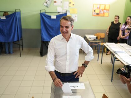 Kyriakos Mitsotakis, Greece's prime minister and leader of New Democracy party, casts