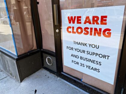We are Closing, thanks for your support and business after 35 years, sign posted in small business door, Queens, New York . (Photo by: Lindsey Nicholson/UCG/Universal Images Group via Getty Images)