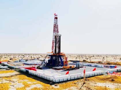 Drilling of the Take-1 well of over 10,000 meters depth is in operation in the Tarim Basin on May 31, 2023 in Aksu Prefecture, Xinjiang Uygur Autonomous Region of China. The automatic drilling rig for ultra-deep land well started operation on May 30 in the Tarim Basin. (Photo by VCG/VCG …