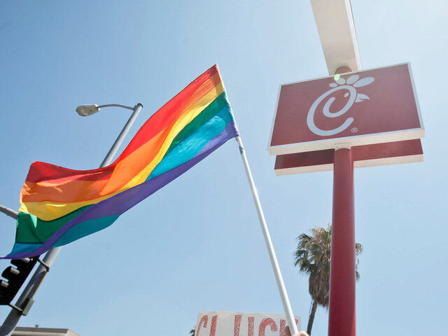 The Chick-fil-A at the 'Chick-Fil-A Is Anti-Gay!' PETA and LGBT community protest at Chick-fil-A on August 1, 2012 in Hollywood, California. (Photo by Tibrina Hobson/FilmMagic)