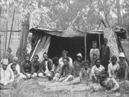 Natives of Queensland, Australia, late 19th century. Group portrait of Aboriginal people, whose culture and way of life were suppressed by white settlers. Photograph from Portfolio of Photographs, of Famous Scenes, Cities and Paintings by John L Stoddard, published by the Werner Company, (Chicago, c1899). (Photo by The Print Collector/Print …