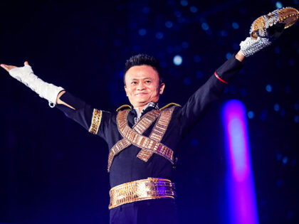 Alibaba Group Chairman Jack Ma performs during the 18th anniversary of Alibaba Group at th