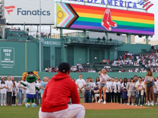 Boston, MA - June 13: Peloton instructor Jess King throws out the first pitch before the g