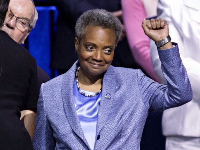 Lori Lightfoot, mayor of Chicago, gestures during an inauguration ceremony in Chicago, Ill