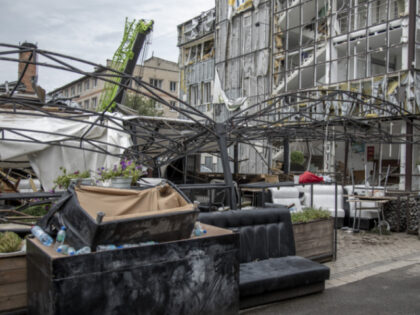 KRAMATORSK, DONETSK OBLAST, UKRAINE, JUNE 28: Destruction is seen in the Ria Pizza restaur