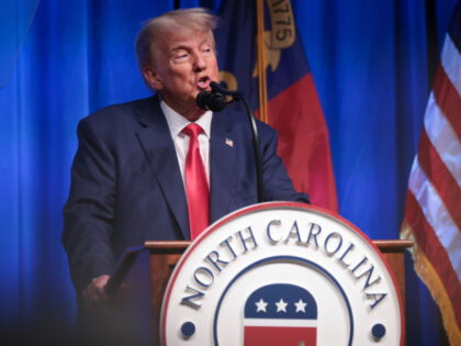 Republican presidential candidate former U.S. President Donald Trump delivers remarks June 10, 2023 in Greensboro, North Carolina. Trump spoke during the North Carolina Republican party’s annual state convention two days after becoming the first former U.S. president indicted on federal charges. (Photo by Win McNamee/Getty Images)