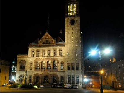 View of Albany City Hall before the first legal same-sex marriage ceremonies at 12:01 a.m.
