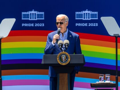 WASHINGTON, DC - JUNE 10: US President Joe Biden speaks at the Pride Month celebration on the South Lawn of the White House on June 10, 2023 in Washington, DC. Thousands of people came to the white house to celebrate pride month with a performance by singer Betty Who. (Photo …