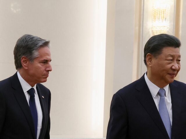 U.S. Secretary of State Antony Blinken meets with Chinese President Xi Jinping in the Great Hall of the People in Beijing, China, Monday, June 19, 2023. (Leah Millis/Pool Photo via AP)